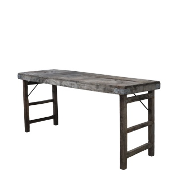 Masă pliabilă din lemn reciclat, natur, 4 locuri, cu colțare metalice, 67 x 150 x 50 cm, „Grimaud”