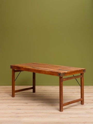 Masă pliabilă din lemn reciclat și metal, cu blat patinat și picioare pliabile, natur, finisaj satinat, 165×76×76 cm, „Marolles" - Img 3