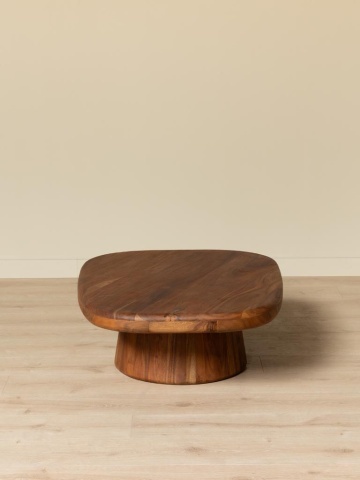 Măsuță de cafea din lemn de acacia, ovală, cu picior sculptural, maro antichizat, finisaj satinat, 115×86×39 cm, „Ningula" - Img 3