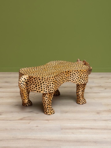 Măsuță de cafea din lemn de mango, sculptată și pictată manual în formă de panteră, maro, finisaj lucios, 120.5×60×45 cm, „Panthera" - Img 7