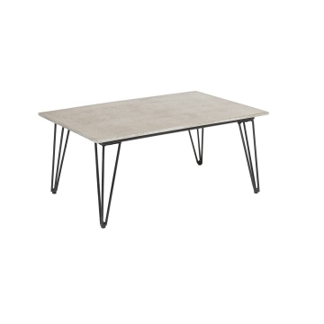 Măsuță de cafea dreptunghiulară din fibrociment și metal, gri și negru, de exterior, cu aspect de beton și picioare în V, 42 x 90 x 60 cm, „Mundo” - Img 3