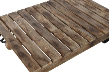 Măsuță de cafea dreptunghiulară din lemn de mango, natur, cu blat din lamele, pe roți, finisaj mat, 32 x 130 x 80 cm, „Rolven” – Ethnic Collections - Img 2