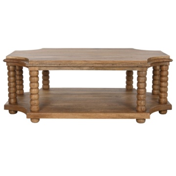 Măsuță de cafea dreptunghiulară din lemn de mango, natur, cu picioare strunjite și raft, finisaj mat, 48 x 131 x 80 cm, „Bellara” – Ethnic Collections