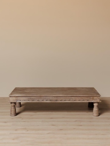 Măsuță de cafea dreptunghiulară din lemn de mango sculptat manual, natur, cu picioare strunjite, finisaj patinat, 45 x 188 x 95 cm, „Mia” - Img 3