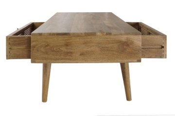 Măsuță de cafea dreptunghiulară din lemn de mango și ratan, natur, cu 4 sertare și picioare înclinate, 46 x 115 x 60 cm, „Ravena” – Ethnic Collections - Img 3