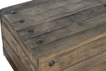 Măsuță de cafea dreptunghiulară din lemn de pin reciclat, natur, în formă de ladă cu nituri din metal, 41 x 78 x 59 cm, „Bravon” – Ethnic Collections - Img 2