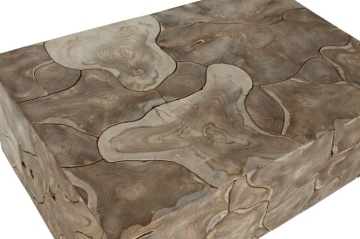 Măsuță de cafea dreptunghiulară din lemn de tec, natur, cu rondele de lemn îmbinate, finisaj natural, 40 x 120 x 76,5 cm, „Verna” – Ethnic Collections - Img 2