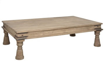 Măsuță de cafea dreptunghiulară din lemn masiv, natur, cu picioare în formă de balustru, finisaj mat, 45 x 170 x 107 cm, „Rostin” – Ethnic Collections - Img 2
