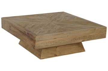 Măsuță de cafea pătrată din lemn reciclat, natur, cu blat în model geometric, finisaj mat, 36 x 100 x 100 cm, „Dervin” – Ethnic Collections - Img 2