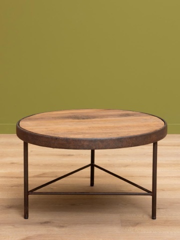 Măsuță de cafea rotundă din lemn de mango și metal, natur și alamă, cu ramă lată și trei picioare subțiri, finisaj antichizat, 41 x 71 cm, „Rusta” - Img 2