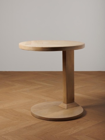 Măsuță laterală din lemn de mango, natur, rotundă, cu blat în model de parchet și picior lateral pe bază rotundă, 51 x 44 cm, „Parquet” - Img 3