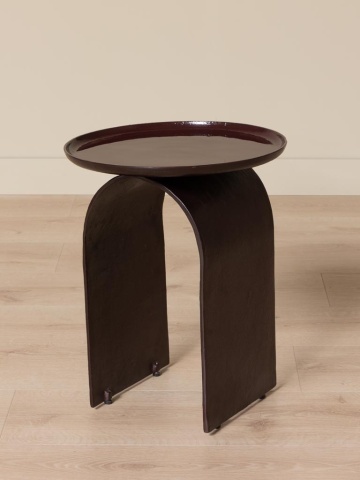 Măsuță laterală din metal, maro antichizat, cu blat rotund și bază în formă de U, finisaj lucios, 44×38 cm, „Amarante" - Img 6