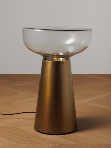 Măsuță laterală iluminată rotundă din metal și sticlă, auriu, cu blat în formă de cupă și bază conică, 56 x 37 cm, „Marvela” - Img 4