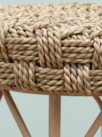 Măsuță laterală împletită rotundă din iută și metal, bej, cu blat din frânghie răsucită și picioare în formă de bambus, 54 x 44 cm, „Sayulita” - Img 5