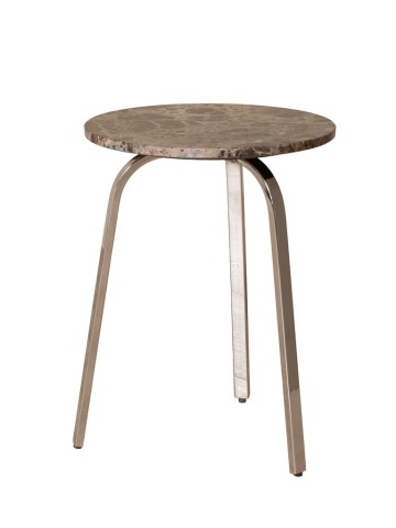 Măsuță laterală mică din metal, gri marmorat, formă rotundă cu trepied, finisaj vintage, 48×40 cm, „Tobacco" - Img 1
