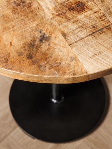 Măsuță laterală rotundă din lemn de mango și metal, natur, cu picior central negru și bază disc, 61 x 50 cm, „Ava” - Img 5