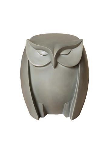 Măsuță laterală sculptată, gri, în formă de bufniță, cu blat plat, 38 x 33,5 x 32 cm, „Owl”