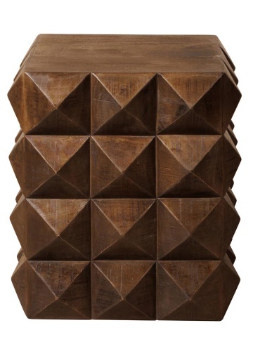 Măsuță laterală sculptată pătrată din lemn de mango, maro, cu relief în vârf de diamant, 61 x 59 x 59 cm, „Tenere”