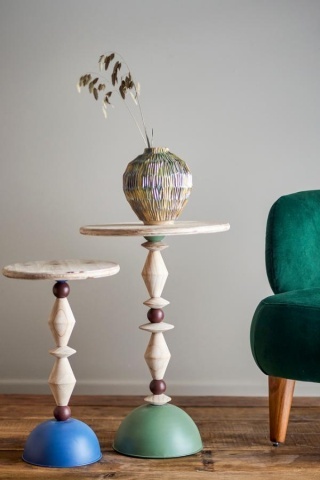 Măsuță laterală verde din lemn si metal, cu finisaj antichizat, Ø40 cm, „Mannelli” - Img 4