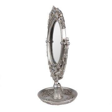 Oglinda de masa, argintie, cu aspect vintage, 17x13x30 cm, Silver - Img 2