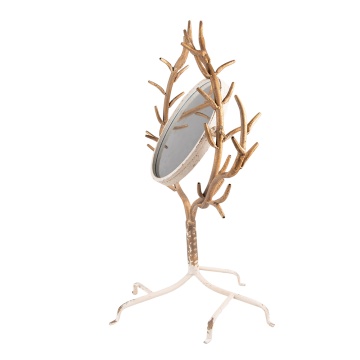 Oglinda de masa, bej, din metal, cu detalii in forma de coarne de cerb, aspect vintage, 51x37x65 cm - Img 2