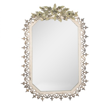 Oglinda de perete, bej, din metal, aspect vintage, 63x93 cm