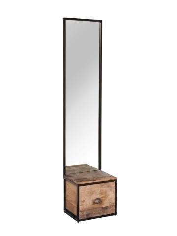 Oglinda de podea, din metal, cu raft din lemn de acacia, Galy