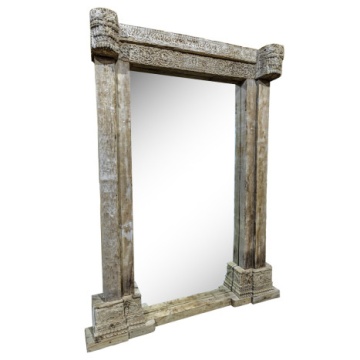 Oglindă din lemn masiv de tec sculptat manual, 150x18x210 cm, "Ancient" - Img 3