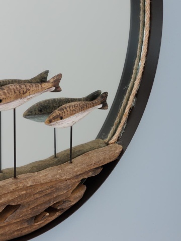 Oglinda din metal, cu insertii din lemn de paulownia, Fish - Img 3