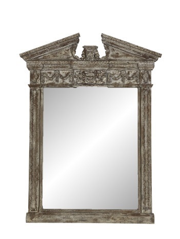 Oglindă sculptată manual din lemn masiv de mango, finisaj antichizat, piesa unicat „Parthenon Mirror" - Img 2