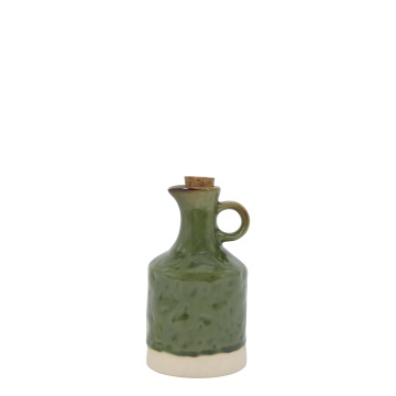 Olivieră din ceramică antichizată verde, cu dop de plută, 15,5×8 cm, „Garrigue"