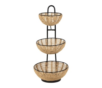 Organizator rustic din metal, cu 3 coșuri din sfoara naturală, Le Potager