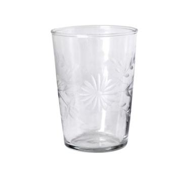 Pahar din sticlă transparentă, cu motive florale gravate, 7,5×9 cm, „Etched Floral"