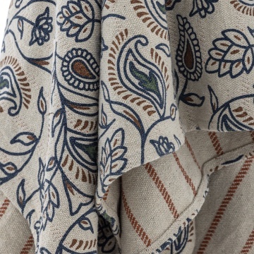 Pătură din bumbac reciclat, natur, cu model botanic în stil vintage, cu ciucuri maro, „Paisley", 160 x 130 cm - Img 4