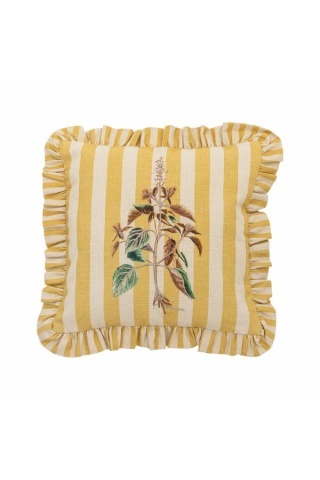 Pernă decorativă din bumbac cu volane și imprimeu floral brodat manual, 35x35 cm „Camila”