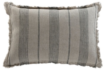 Pernă decorativă din in natural cu dungi, 60 x 40 cm, 500 g, bej și gri, franjuri, husă cu fermoar, „Linen Cushion Striped" - Img 2