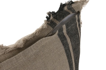 Pernă decorativă pătrată din in natural cu dungi negre și franjuri, 50 x 50 cm, 525 g, bej și negru, husă cu fermoar, „Linen Cushion Square Striped" - Img 4
