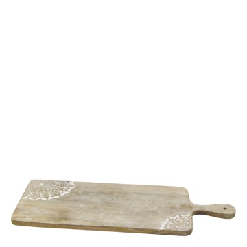 Platou de servire din lemn masiv de mango natur, cu gravuri artizanale, 2x58x25 cm, „Tours"
