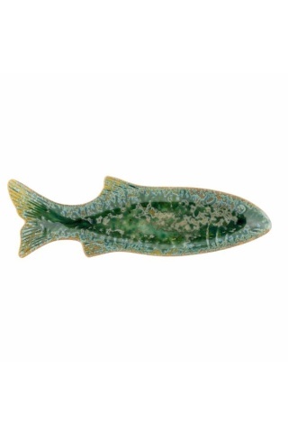 Platou de servire în formă de pește din ceramică, L42×H3,5×W13 cm, verde, „Hadden" - Img 3