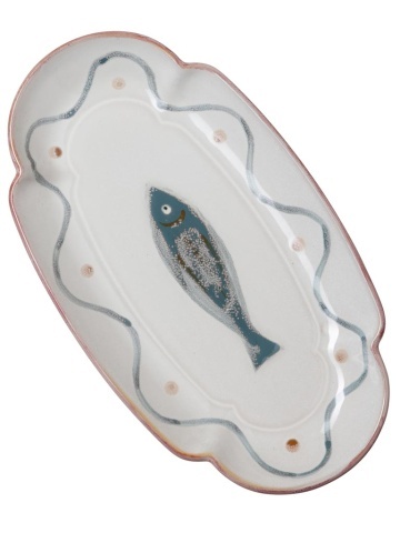 Platou oval din ceramică, albastru, 23×12 cm, "Marine"