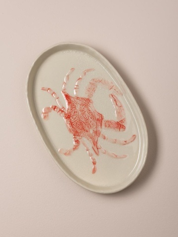 Platou oval din ceramică cu crab roșu, 29×18 cm - Img 2