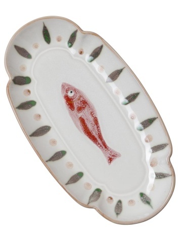 Platou oval din ceramică, roșu, 23×12 cm, "Marine"