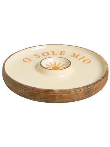 Platou servire din lemn de mango , cu compartiment sos , " O sole mio "