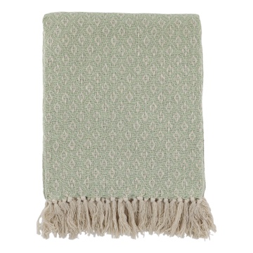 Pled verde, din bumbac si fibre reciclate, 150x130cm, Aix