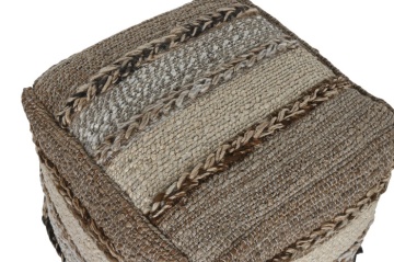 Pouf din iută, lână și bumbac țesut manual, 45 x 45 x 45 cm, „Jute Wool Footrest" - Img 2