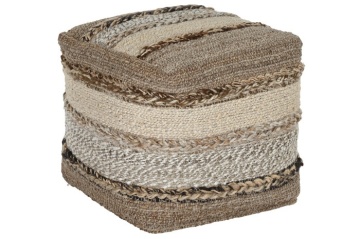 Pouf din iută, lână și bumbac țesut manual, 45 x 45 x 45 cm, „Jute Wool Footrest" - Img 2