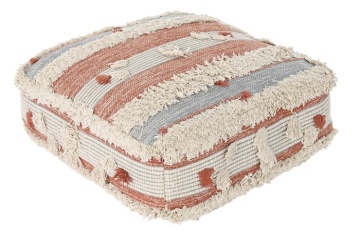 Puf de podea din bumbac țesut manual, 60 x 60 x 25 cm, dungi portocaliu și alb, 6300 gr, „Floor Cushion Stripes" - Img 2