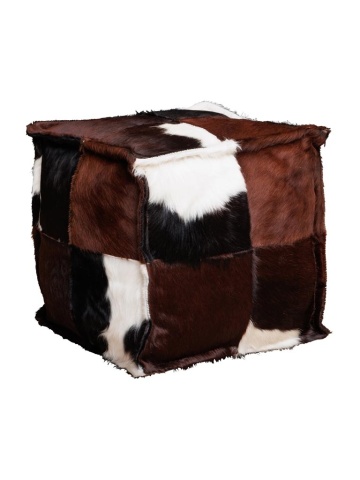 Puf din piele de vacă cu păr, maro, cu panouri în patchwork, 46 x 46 x 46 cm, „Brown”