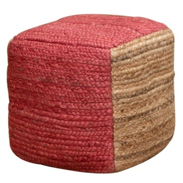 Puf împletit cubic din iută, roz, cu laturi natur, 40 x 40 x 40 cm, „Pouf”