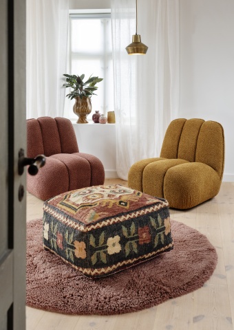 Puf kilim pătrat din iută, multicolor, cu flori pe laturi, țesut manual, 30 x 60 x 60 cm, „Jopf” - Img 2